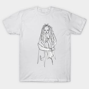 Contour Drawing of Girl T-Shirt